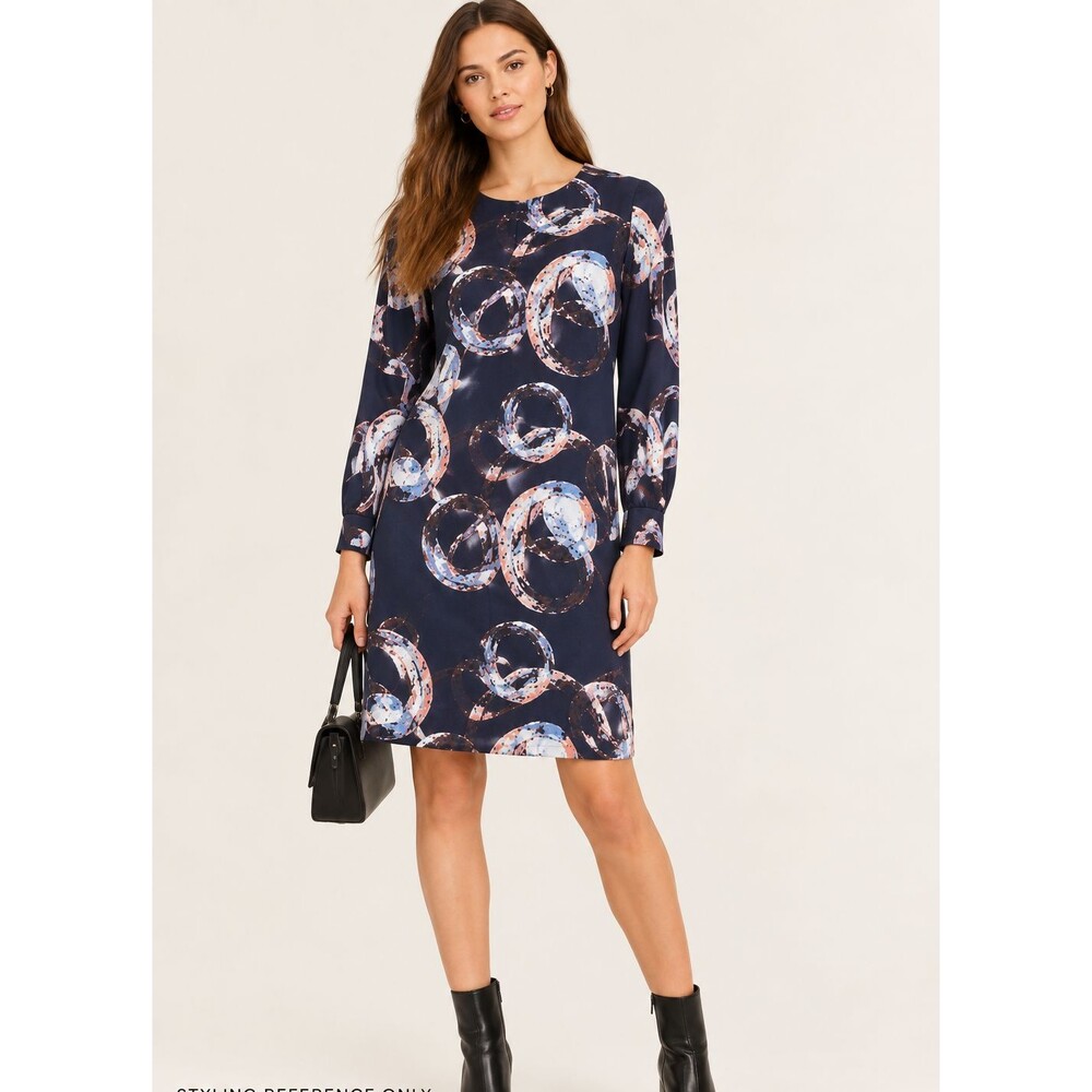 & Other Stories Womens 6 Navy Abstract Print Viscose Long Sleeve Shift Dress